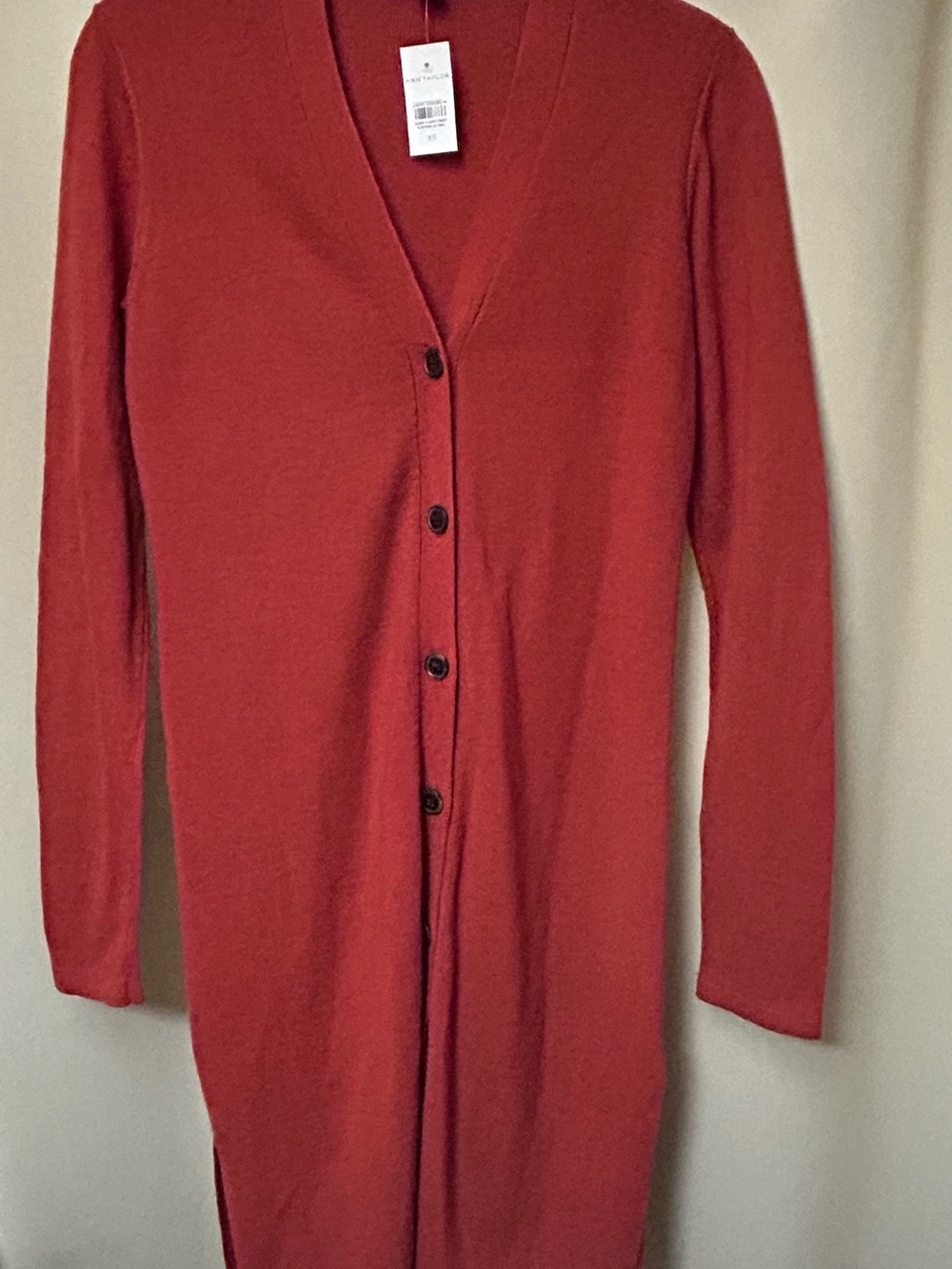 Ann Taylor Long Button-Front Cardigan in Rust